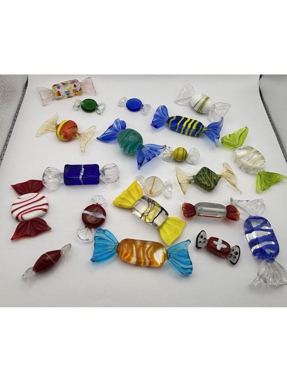 Murano Blown Glass Wrapped Candy Pieces Assorted Colors 20 Count